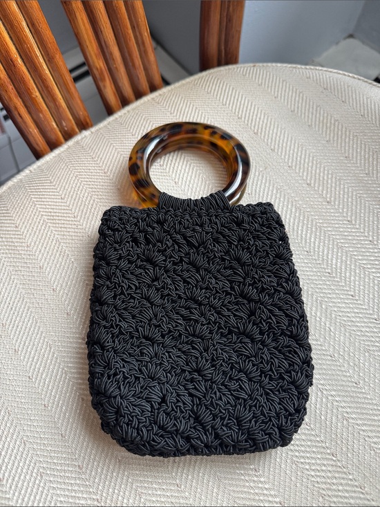 Gun-MarieNilssen Handbags - Vintage Gun-MarieNilsson Black Crochet Handbag with Tortoise shell Handle